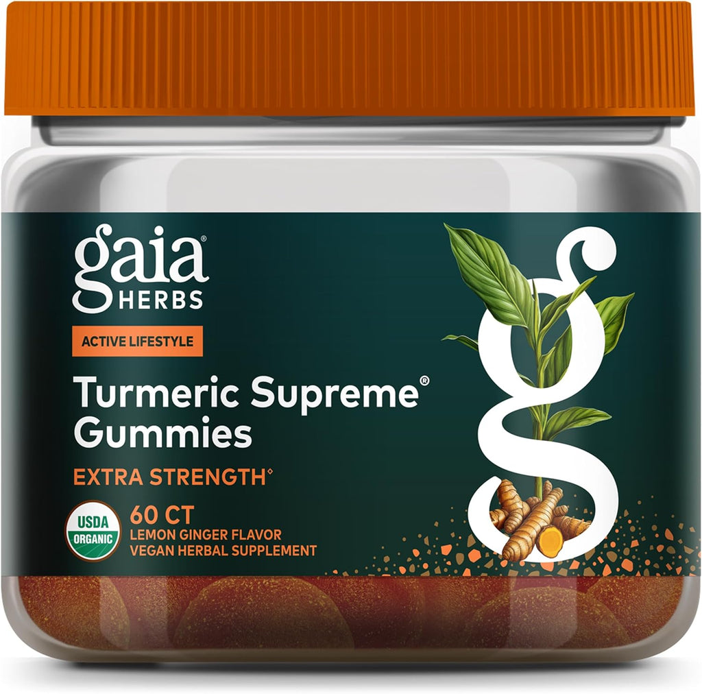 Gaia Herbs Turmeric Supreme Gummies Extra Strength Vegan  Lemon Ginger 60ct