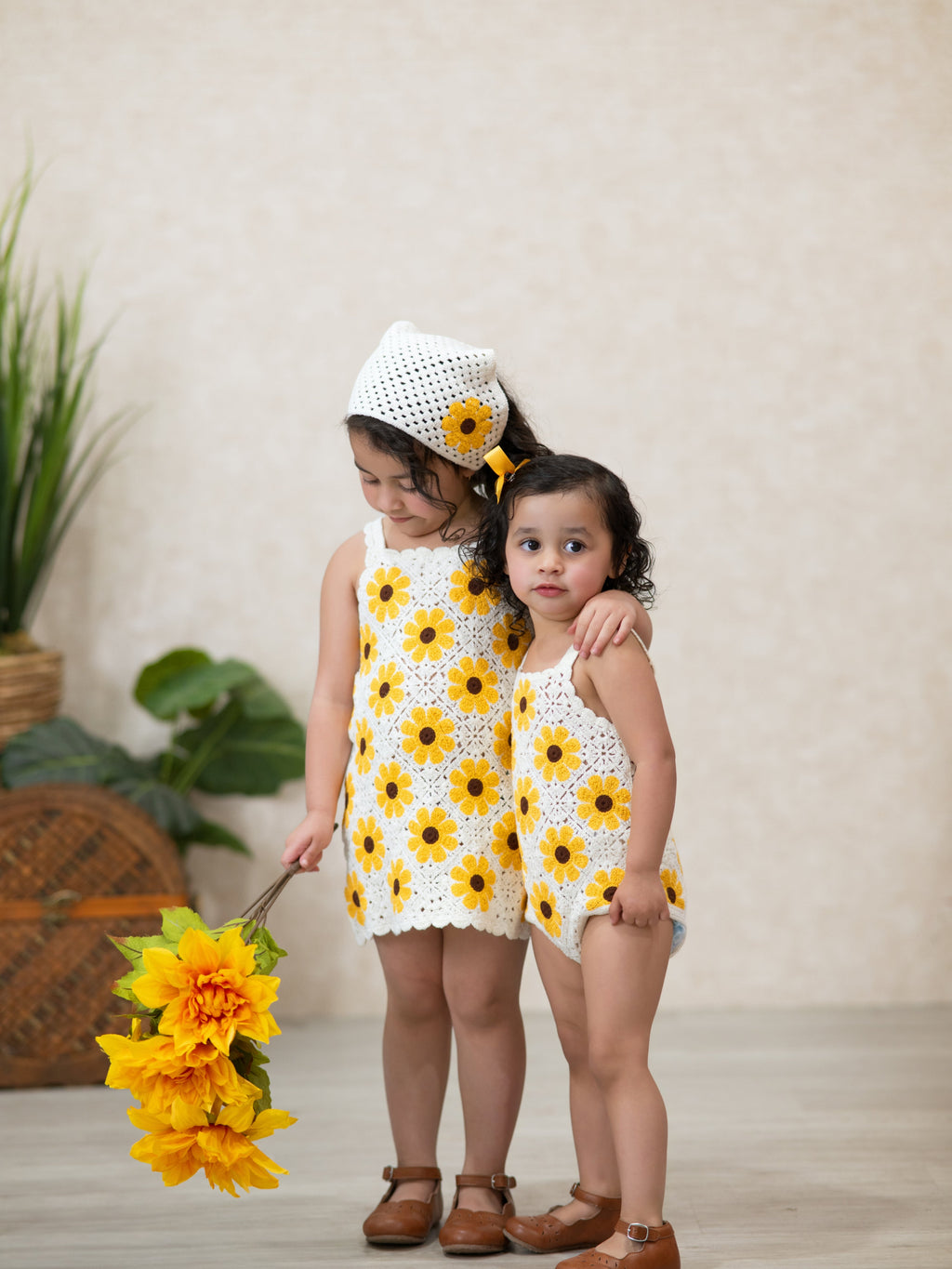 Summer Sunflower Baby Crochet Romper